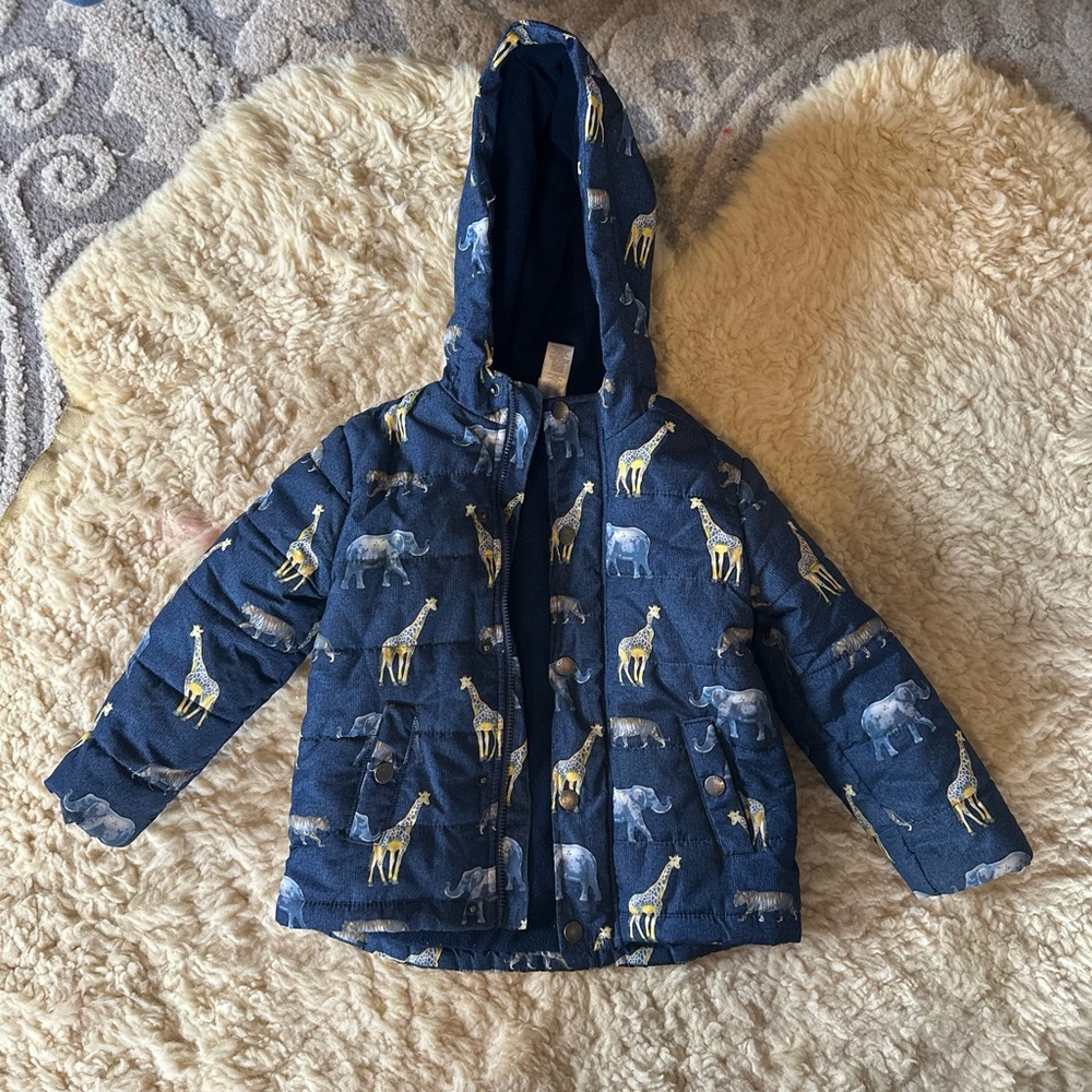 Little Me Navy Animal Print Puffer Jacket